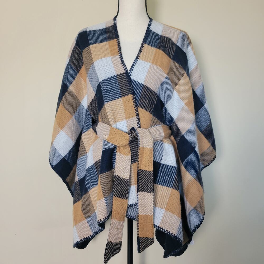 Ann Taylor Factory Plaid Wrap - Navy, Tan, Cream